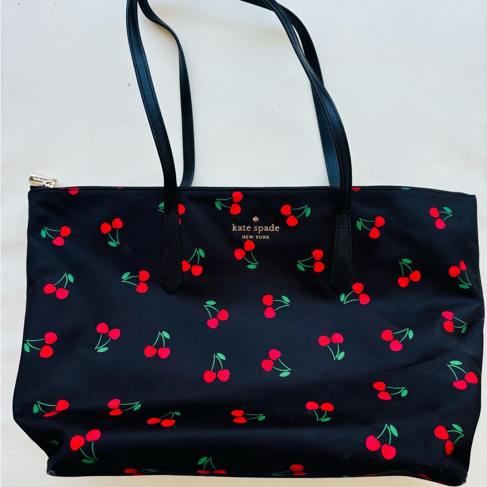 Kate spade New York black with cherries tote shoulder bag.